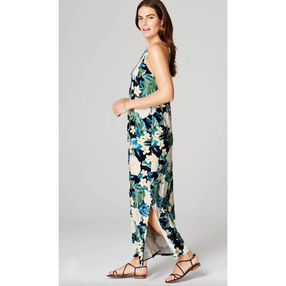 J. Jill Halter Maxi Dress Size L Sleeveless Tropical Floral Pockets Stretchy - Picture 3 of 14